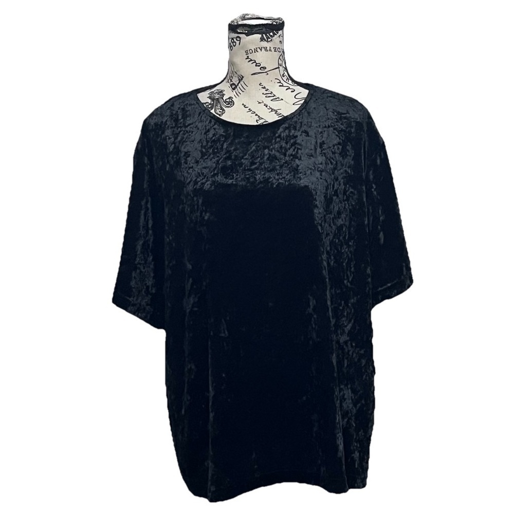 Vintage BLAIRE DEADSTOCK Crushed Velvet Black Tunic Blouse Goth Witch Vampy 2XL - Picture 2 of 11